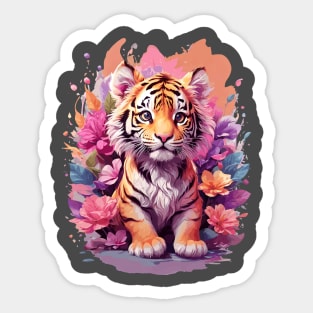 Cute Baby Tiger Cub Chibi Style Color Splash Design Sticker